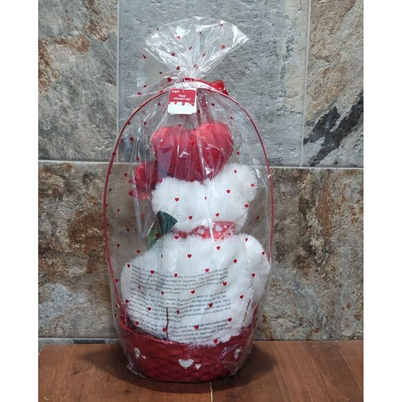 Valentines Day Gift Be Mine Bear Plush Love Heart in Gift Basket Stuffed Animal - Picture 4 of 16